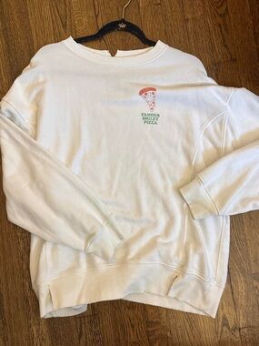 aerie Cream/ Off White Crewneck Sweatshirt with Small Pizza Graphic